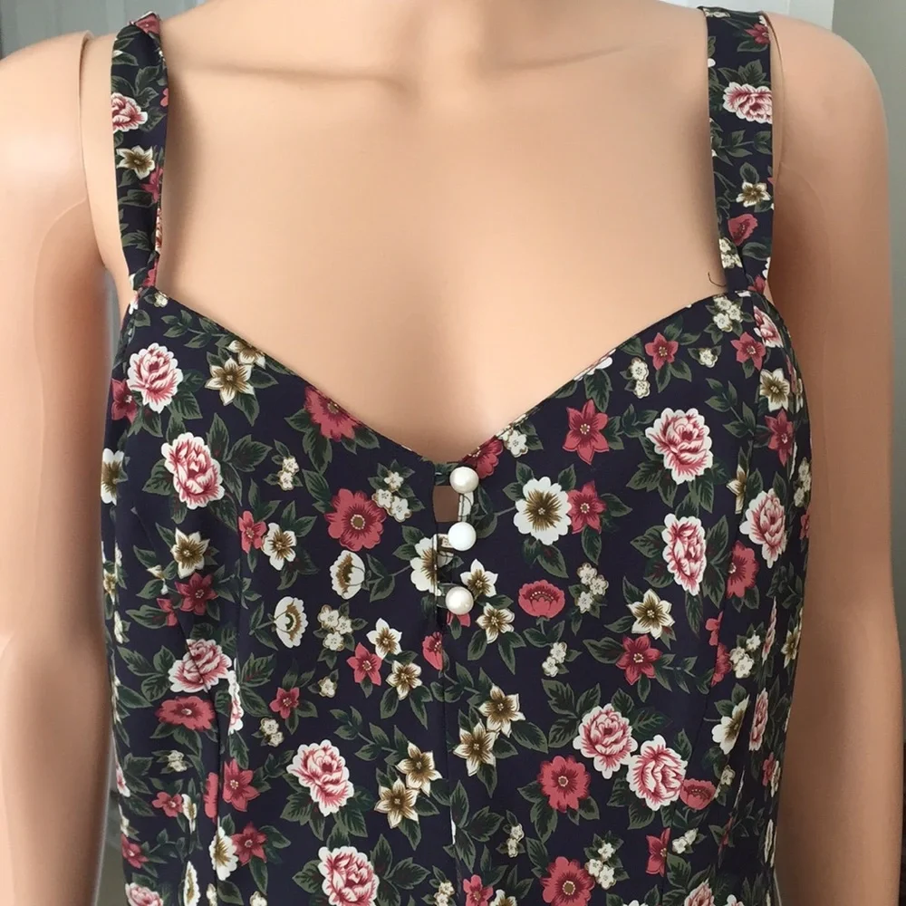 Cacique Floral Slip Dress Jumper Black Rose Print Y2K Lingerie Style Size M